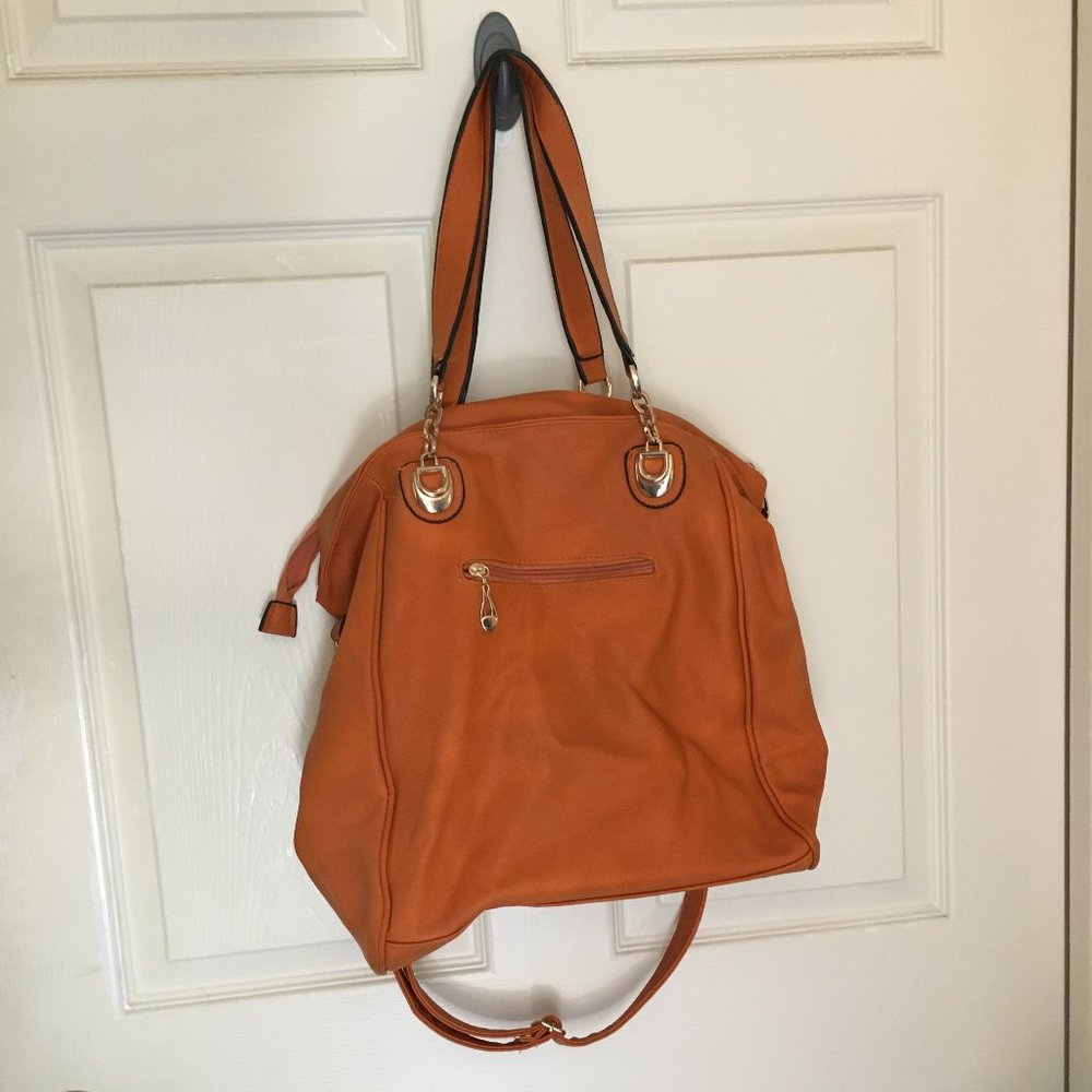 Women's Hand-Sewn Leather Tote Bag - Burnt Orange